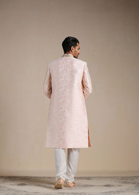 Cherry Blossom Pink Floral Patterned Sherwani Set image number 3